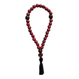 Christian Orthodox Komboskoini Prayer Rope Oak Wooden Chotki 30 Knots Wood Cross Pray Red