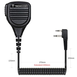 TechSide 2 Pin Midland Waterproof Shoulder Speaker Microphone + 3.5 Jack Plug + Rotating Clip for Radio Compatible with G7 Pro M24 M24 Plus M48 M99 G6 XT G7 XTR