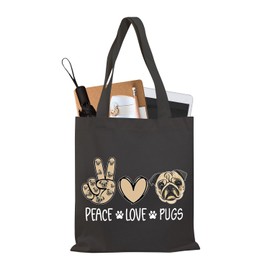 PLITI Pug Tote Bag For Pug Dog Lover Gift Pug Mom Gift Crazy Pug Lady Gift Pug Dog Owner Gift Peace Love Pugs Travel Pouch (Peace love pugs TGblU)