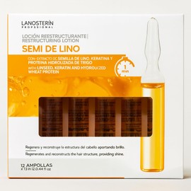 Lanosterin 4 Ampolletas Semi di Lino con Colágeno – Tratamiento Capilar Profesional Reparador e Hidratante Antifrizz para Cabello Dañado, Seco o Teñido – 4 Piezas de 13 ml