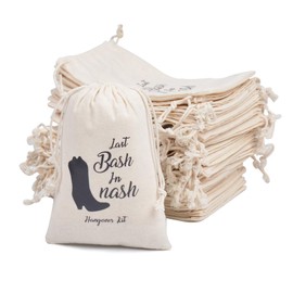 gobyhumm 10pcs 4 * 6" Drawstring Bachelorette Hangover Recovery Kit Reusable Empty Wedding Party Gift Bag Holiday Closure 100% Natural Cotton Muslin Bag (Last Bash Hi nash)