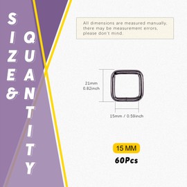 Swpeet 60Pcs 5/8 Inch - 15mm Gun-Black Metal Rectangle Ring, Webbing Belts Buckle Metal Rings for for Belt Bags DIY Accessories Keychains Belts and Dog Leash (Gun-Black, 5/8 Inch)