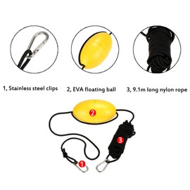 WAONIQ 30ft Marine Rope Tow Line Tow Rope 9.1m Floating Ball Float Rope for Kayak Drift Anchor Long Nylon Rope Stainless Steel Clips Kayak Accessory