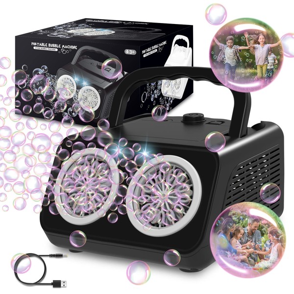 Panamalar Bubble Machine, Automatic Bubble Maker for Kids Portable Bubble Blower with 2000+ Bubbles/Min Silent Design for Outdoor Indoor Wedding Garden Birthday Party, 2 Bubble Solution Included