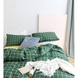 Houseri Green Comforter Set Queen Green Plaid Comforter Emerald Green Bedding Sets Queen Buffalo Checkered Comforter Forest Green Grid Bedding Men Boys Girl Vintage Jade Green and Yellow Bedding Queen