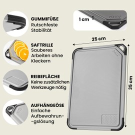 Axer Chopping Board Plastic BPA Free – Universal Size 35 x 25 cm Kitchen Board Dishwasher Safe – Chopping Board with Juice Groove Feet Handle and Grater – Cutting Board – Light Grey