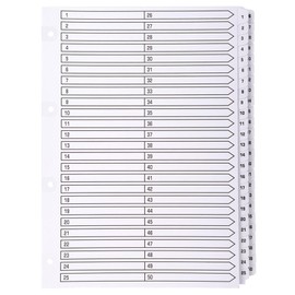 Exacompta - Ref MWD1-50Z - Mylar Printed Indices - For Use WithA4 Documents, Pre-Punched, 160gsm White Card with Reinforced Plastic Tabs, FSC-Certified - 50-Part Dividers (1-50)
