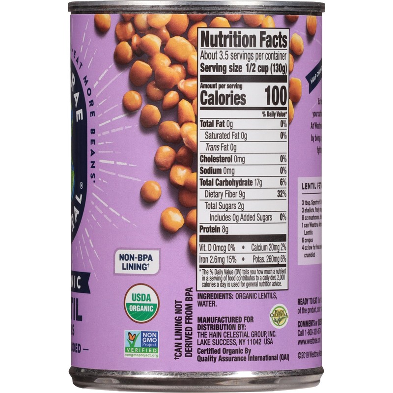 Westbrae Foods Organic Lentils Beans - Case of 12-15 oz.12