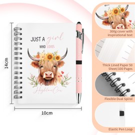 GADITIEK Highland Cow Gifts for Women – “Just a Girl Who Loves Highland Cows” Stationery Gift Set with A6 Spiral Notebook, Cute Keychain & Pink Pen – Ideal Cute Cow Lover Gifts (Highland Cow)