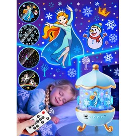 Music Box with 10 Songs Sleep Introduction Music, Planetarium with 15 Projection Film for Home, Kids, Baby with White Noise, Remote Controlled Night Light, Automatic Timer, Indirect Lighting, Funny