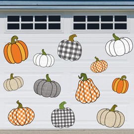 FYSUIMU 12Pcs Fall Garage Decoration Magnet Stickers Colorful Buffalo Plaid Pumpkin Refrigerator Decals for Autumn Harvest Thanksgiving Home Party Garage Door Car