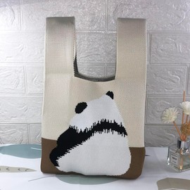 Women's Knit Wrist Bag, Fashionable and Minimalist Small Handbag, Portable Canvas Bag, Suitable for Shopping, Work (Panda)