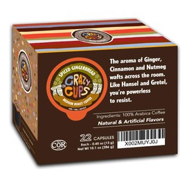 Crazy Cups Flavored Coffee Pods, Spiced Gingerbread Coffee, Single Serve Coffee for Keurig K Cups Machines, Hot or Iced Coffee, Medium Roast Coffee in Recyclable Pods, 22 Count.