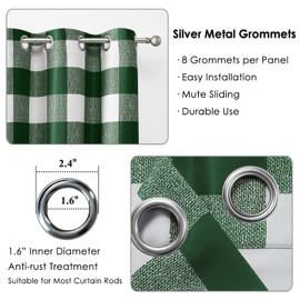 Melodieux Buffalo Check Plaid Blackout Curtains 63 Inch Length for Bedroom, Living Room Thermal Insulated Room Darkening Grommet Drapes, Green, 50 x 63 Inch, 2 Panels