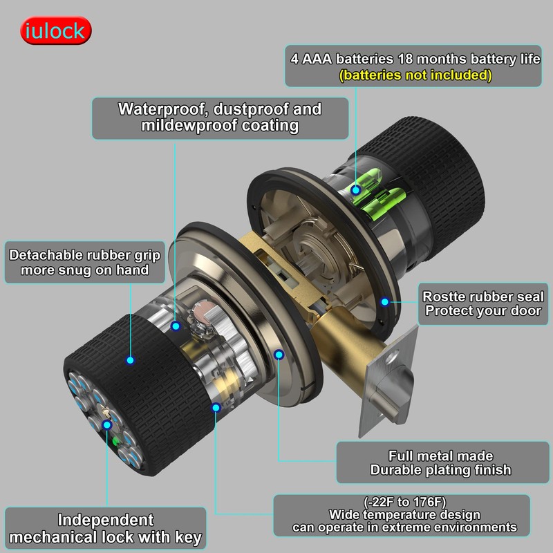 iulock Smart Door Knob with Keypad and Key,Keyless Entry Door