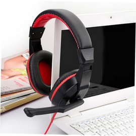 TEHAUX Adjustable Stereo Headset with Mic Wired for Laptop Noise Canceling Game Headphones Red Comfortable Design Full Range Sound for Long Use