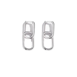 ASCOMY 14K White Gold Convertible Link Earrings for Women White Gold Hypoallergenic Lightweight Small Huggie Hoop Earrings Paperclip Hoop Earrings White Gold Square Hoop Earrings Gift for Women Girls