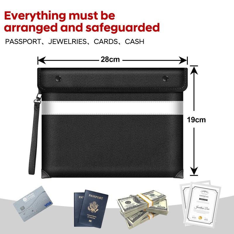 Upgraded Fireproof & Water Resistant Document Bag,(28x19cm) Fireproof Bag for