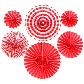 LIANHATA Paper Fans Set of 6 Party Decorations, 3 Sizes Combination Fan for Decoration, Anniversary, Valentine, Wedding, Celebration, Room Decoration(Red)