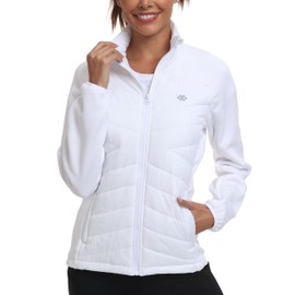 MoFiz Women's Insulated Hiking Jacket Breathable Thin Hybrid Puffer Coat Waterproof Thermal Stylish Athletic Jacket with Zipper Pockets White L