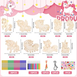 Pack of 12 Unicorn Wind Chimes Craft Set Children, Wooden Wind Chime Crafts, Unicorn Craft for Painting, Creative Sets Children's Birthday Party Favours Craft for Girls and Boys for Hanging Decoration