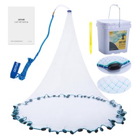 Goture American Fishing Cast Net Saltwater Freshwater,3/8in Mesh Size Casting Net for Bait Fish Shrimp Trap,Heavy Duty Sinkers Dual Color Double Selvage,3ft-12ft Radius Throw Cast Net with Needle