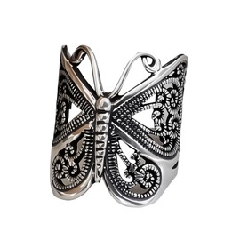 Butterfly Ring for Women,Vintage Butterfly Wrap Rings,Adjustable Open Carved Texture Butterfly Ring ,Silver Metal Insects Knuckle Finger Rings,Cute Animal Ring,Statement Jewelry Gifts for Women