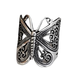 Butterfly Ring for Women,Vintage Butterfly Wrap Rings,Adjustable Open Carved Texture Butterfly Ring ,Silver Metal Insects Knuckle Finger Rings,Cute Animal Ring,Statement Jewelry Gifts for Women