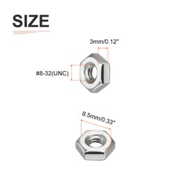 DTGN #8-32 UNC Hex Nuts - 100Pack - Good for Home Garage Repair Fastener- 304 Stainless Steel Hexagonal Nuts - Silver