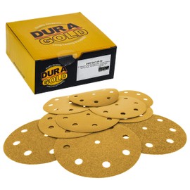 Dura-Gold Premium 5" Gold Hook & Loop 9 Hole Pattern Sanding Discs Variety Pack Box - 60, 80, 100, 120, 180, 220, 320, 400, 600, and 1000 Grit (5 Discs Each, 50 Total) - Automotive, Woodworking