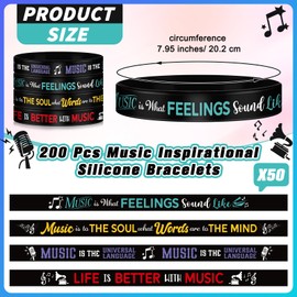 Landical 200 Pcs Music Silicone Bracelets Bulk Rubber Wristband with Inspirational Quote and Piano Notes Music Gifts Music Event Party Favors Forteachers Adults Musician, 4 Styles