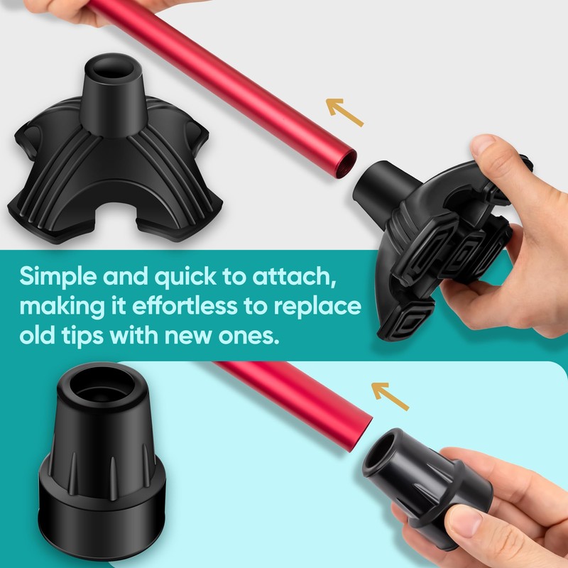 EVENABLY Heavy Duty Quad Cane Tip with Metal Insert -