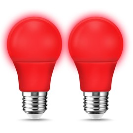 Winbafu LED Red Light Bulbs 60W Equivalent, A19 LED E26 Base Color Light Bulb, 9W Red LED Lights for Porch, Sleep Night Bulbs Home Lighting Christmas Decoration, Party, Bars, Holiday Lighting, 2 Pack