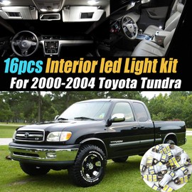 16Pcs Super Bright White 6000K Car Interior LED Light Bulb Kit Package Compatible for 2000-2004 Toyota Tundra