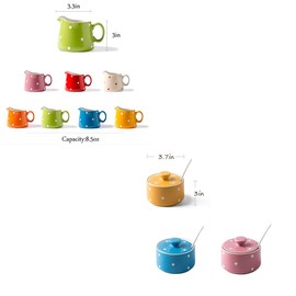 CHOOLD Chic Polka Dot Ceramic Sugar and Creamer Set with Spoon Creamer Serving Set for Coffee and Tea(Pink/Blue/Yellow)
