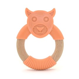 Mordedera para Bebé en forma de tigre | Bambú Natural y Silicón Grado Alimenticio | Sin BPA, Suave y Ecológica color naranja