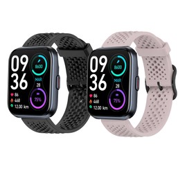 ID208 Plus, IDW13, IDW16, IDW17, IDW19, IDW20, IDW21, IDW23, IDW25, IDW26 Smartwatch Bands, Lamshaw 22mm Sport Strap Watchband Compatible for Quican ID208 Plus 1.8 Inches, aeac ID208 Plus, WMK ID208 Plus 1.8 Inches Smart Watch (2 Pack-Black+Pink)