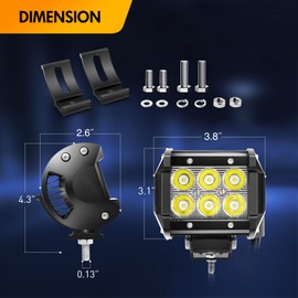 GOOACC 2PCS 18W LED Pods Spot Light Bar Fog Light Universal Adjustable Pillar Hood Led Work Light with 16AWG Off Road Wiring Harness-2 Leads for Truck Golf Cart SUV ATV UTV Boat, White (Auto-611)