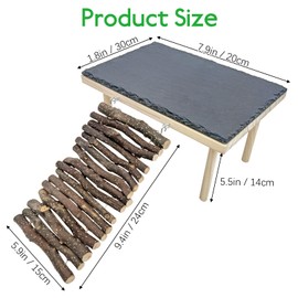 BNOSDM Wood Bearded Dragon Basking Rock Platform with Climbing Ramp Reptiles Hideout Bearded Dragon Hide Cave Reptile Tank Accessories Suit for Tortoise, Lizard, Toad, Gecko (Large)