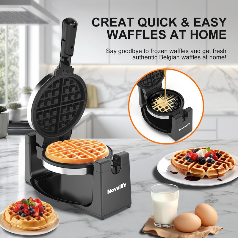 Waffle Maker, Rotating Belgian Waffle Maker, 180° Flip Waffle Iron,