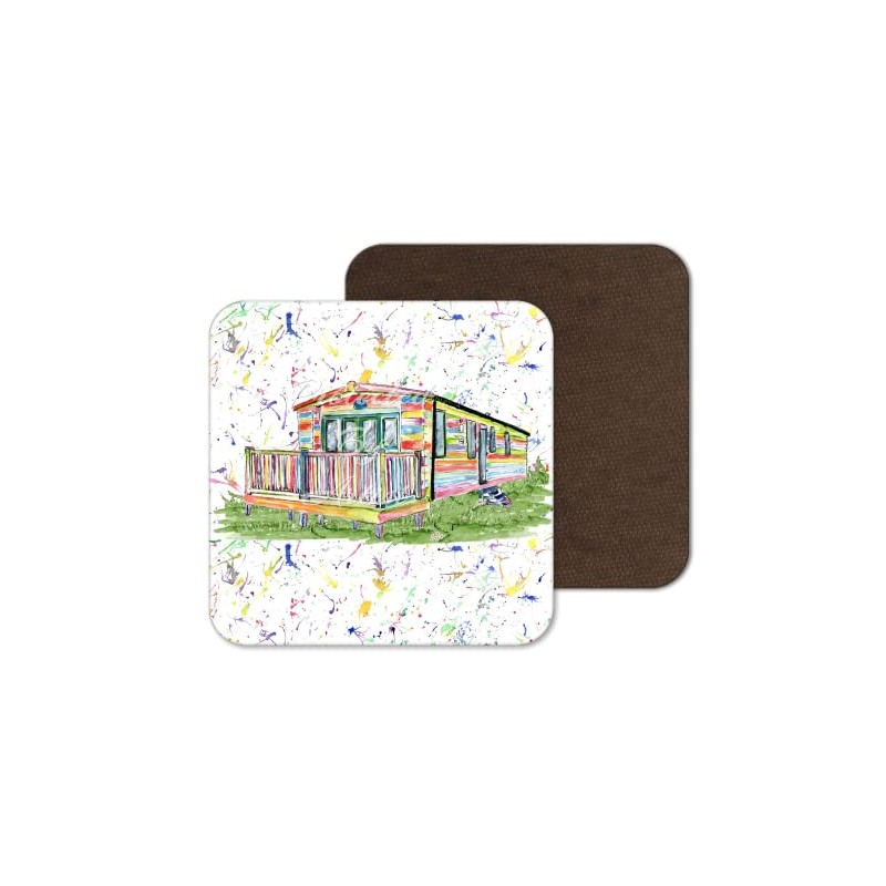 Coaster Caravan Static Holiday Home Coasters Watercolour Art Gift Work