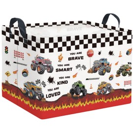 Rectangular Storage Basket Waterproof Storage Bin for Bedroom Collapsible Bin Books Box Basket Room Decor(Monster Truck)