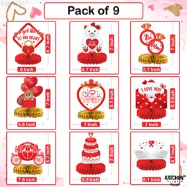 KatchOn, Valentines Day Centerpiece for Table - Pack of 9 | Red, Gold Valentines Day Table Decorations | Valentine Centerpiece Table Decorations | Valentines Day Decorations, Valentines Decorations