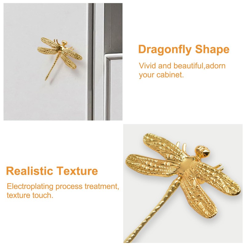 MOROBOR Zinc Alloy Dragonfly Cabinet Knobs, 6 PCS Animal Single