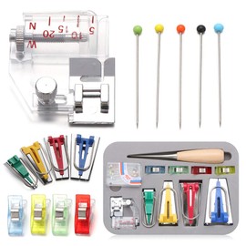 Bias Tape Maker Kit 6MM/12MM/18MM/25MM 4 Sizes Generic Fabric Tape Maker Set with Sewing Clips,Sewing Pins and Binding Foot and awl Binding Sewing Tool for Craft Making