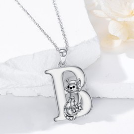 LONAGO Cat Initial Pendant Necklace Sterling Silver B Letters Alphabet Necklace Gift for Women (B)