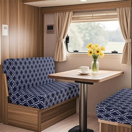 VENESSCO RV Dinette Cushion Covers 2 Sets Stretch Camper Cushions Replacement Cover Washable Couch Cushion Slipcovers Set for RV, Travel Trailer, Includes 2 Backrest & 2 Bench Covers, Navy Geometric