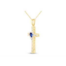AFFY Simulated Blue Sapphire & Natural Diamond Cross Pendant Necklace inTwo-Tone Gold Over Sterling Silver
