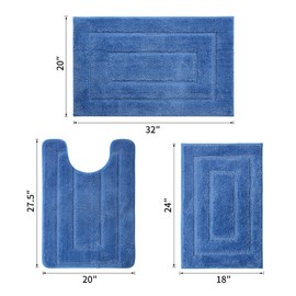 Bathroom Rugs Sets 3 Piece, with 20" x 28" U-Shaped Toilet Rug, Ultra Absorbent and Super Soft touch, Non-Slip, Microfiber Plush,Rectangular pattern, Quick Dry Bath Mats for Bathroom, Tub, bedroom