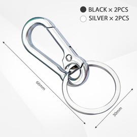 Carabiner Key Ring Pack of 4 Carabiner Hooks Small Black Carabiner Suitable for Camping and Daily Use with 2 Horseshoe Buckles (Gun Colour + Silver)